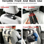 Car Headrest Hook, Car Seat Headrest Hooks and Purse Hook for Car, Leather Seat Back Organizer with Phone Holder, Universal Hidden Storage for SUV/Truck (Black-2Pack)