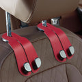 CoBak Purse Hook for Car - Universal Premium Stitched Leather and Aluminum-Magnesium Alloy Double Car Seat Back Storage Hook for Purses, Handbags, Bags (2 Pack),Carbon Red