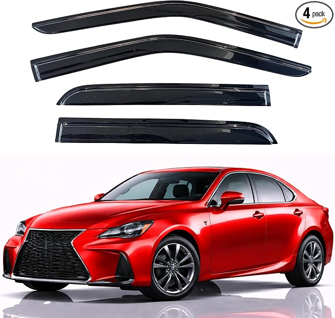 KPY Rain Guards Fit for 2014-2020 Lexus IS200t IS250 IS300 IS300h IS350 IS350F, Out-Channel Window Visors Vent Wind Deflectors 4PC, Car Accessories for 14-20 Lexus is Series