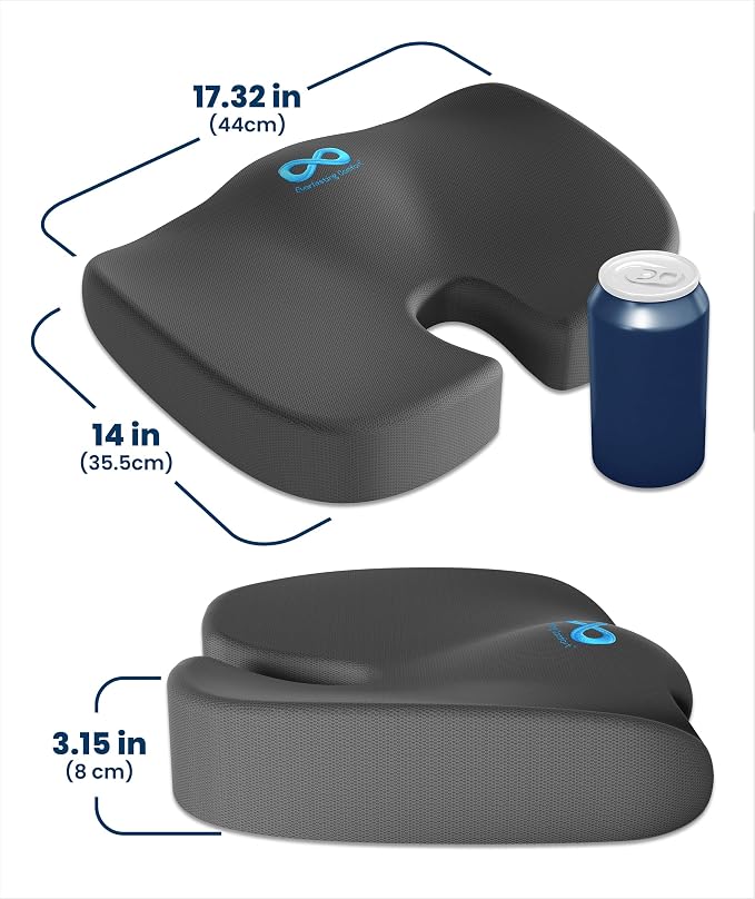 Doctor Recommended Memory Foam Seat Cushion for Office Chairs & Car - Ergonomic Office Desk Accessories - Cushions for Tailbone Pain Relief, Sciatica (Gray, Large)