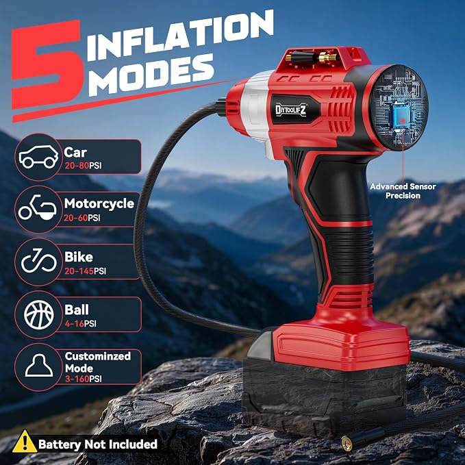160PSI Cordless Tire Inflator Compatible with Milwaukee 18V Battery, DC 12V Portable Air Compressor with Digital Pressure Gauge, 2X Faster Air Pump for Car, SUVs, Motor, Ball (Tool Only)