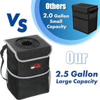 Waterproof Car Trash Can with Lid and Pockets, 2.5 Gal, Black | Leakproof, Collapsible Multipurpose Car Bin with 3 Side Storage Pockets, Adjustable Straps