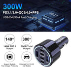 CHIPOFY 300W USB C Car Charger, 6 Ports (4 USB C + 2 USB A) - PD3.1 140W PPS 45W QC 60W Super Fast Charging Car Adapter for MacBook Laptop, iPhone 16 15 Pro Max, iPad, Galaxy S24/S23 Ultra etc