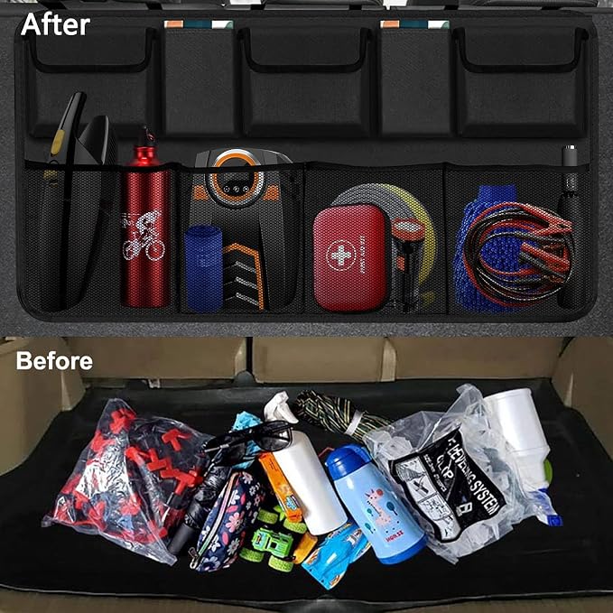 Trunk Organizer for Car, Large Capacity Car Organizers and Storage with 9 Pockets, Waterproof Backseat Hanging Organizer for SUV, Truck, MPV, Interior Accessories for Men and Women