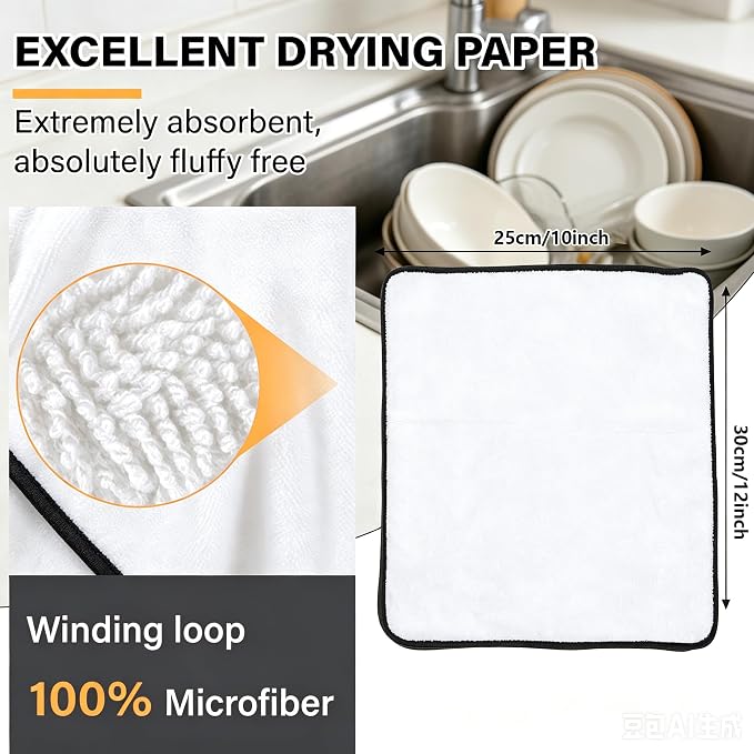 Shiny Cleaning Cloths White Dual-Sided, Drying Dish Towels, 5pcs 12"x10" Ultra Absorbent Quick Drying Dish Towels, Streak Free Reusable Wash Cloths, Microfiber Lint-Free Wipes for Dishes, Sink & Glass
