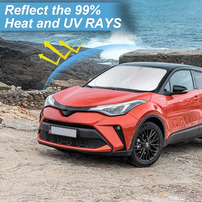 Custom Fit CHR Windshield Sunshade for 2018 2019 2020 2021 Toyota CH-R C-HR CHR, XLE Premium Car Accessories Front Window Reflective Shield Cover for Windshield Sun Visor Protector Block UV Rays