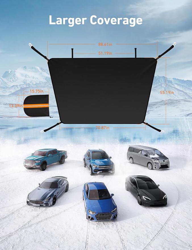 Car Windshield Snow Cover, Windshield Cover for ice and Snow, Frost Windshield Cover for Ice, 2*Removal Side Mirror Protector, Windproof UV Sunshade Cover for Cars, SUVs, Vans