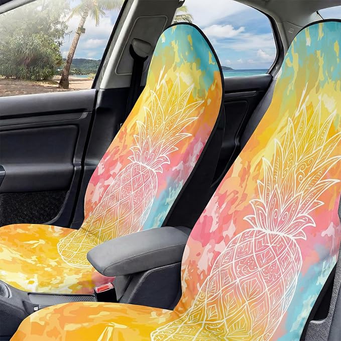 2 Pack Car Seat Towel Covers, Sweat-Proof Microfiber Seat Protectors for Gym, Running, Beach & Workout, Breathable Quick-Dry, Machine Washable, Pastel Pineapple Print, Universal Fit