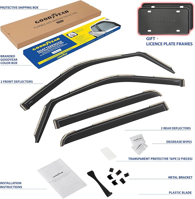 Goodyear Shatterproof in-Channel Window Deflectors for Ford F150 2015-2020 SuperCrew, Rain Guards, Window Visors for Cars, Vent Deflector, Car Accessories, 4 pcs - GY008421
