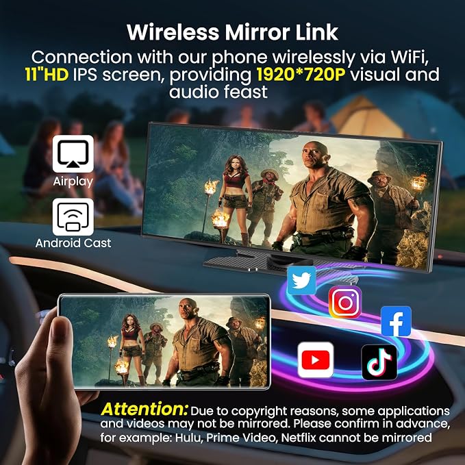 Largest 11.5 inch Wireless CarPlay Screen for Car, A-pple CarPlay & Android Auto HD Touchscreen with 4K Dash Cam/1080P Backup Camera/Navigation/Bluetooth/Voice Control/FM/Mirror Link,for All Vehicles