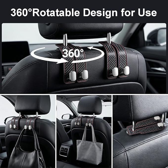 Car Seat Headrest Storage Hooks - 2 Pack Dual Hangers Design Organization Accessories, Car Interior Gadgets to Add Extra Holder and Hook for Purses,Bags,Coat and Handbag