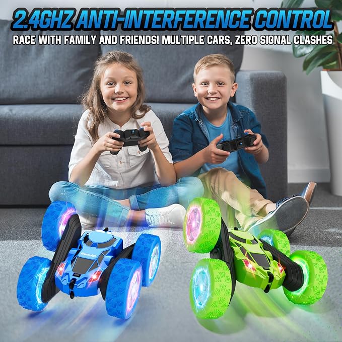 STEM Remote Control Car for Kids Ages 6-12, 4WD RC Stunt Car with LED Wheel Lights & 360° Flips, 2.4GHz Fast Electric Toy for Boys 8-10, Educational Gift for Birthday or Valentines