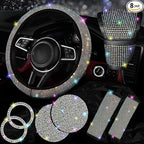 8 pcs Bling Car Accessories Set for Women, Steering Wheel Cover, Sparkly Seat Belt Covers, Bling Gear Shift Cover, Universal Fit Most Cars (Multicolor Diamond)