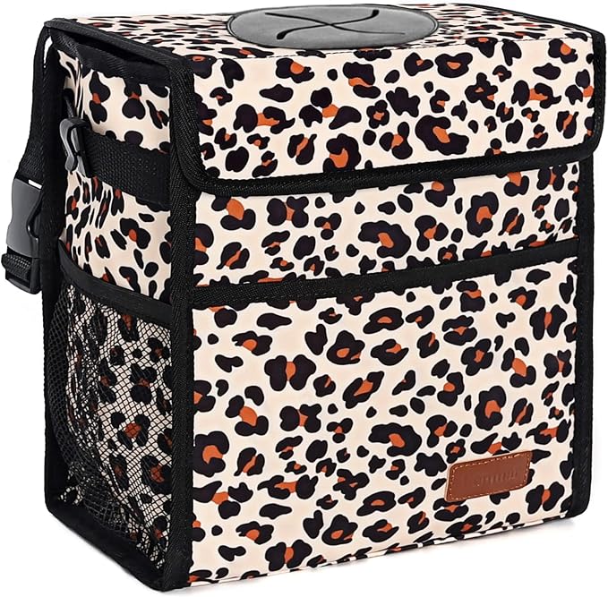 Femuar Leak Proof Car Trash Bag Large Capacity Waterproof Garbage Can with Lid for SUV Leopard Print
