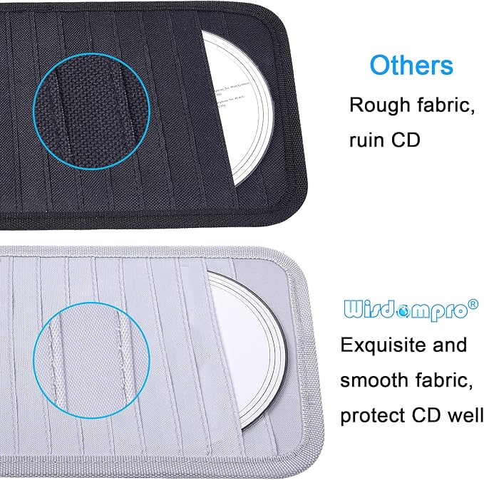 Car CD Case Holder, Vehicle Sun Visor Organizer for Cars with 12 DVD Storage Sleeves, 1 Mesh Pocket, 1 Pen Holder and Elastic Strap, Gray