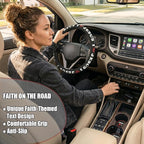 Christian I Love Jesus Car Steering Wheel Cover for Men & Women with 2 Pack Car Coasters, PU Leather Elastic Steering Wheel Protector, Faith Gifts, Universal 15" Fit for Cars, SUVs, Trucks