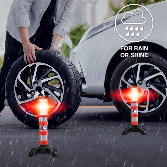 XTREME STP LED Road Flares, Emergency Road Flares for Vehicles, Car Flares with 3 Alert Modes, Magnetic Base, Foldable Stand, Emergency Roadside Lights, Visible Up to 1 Mile, White Flashlight