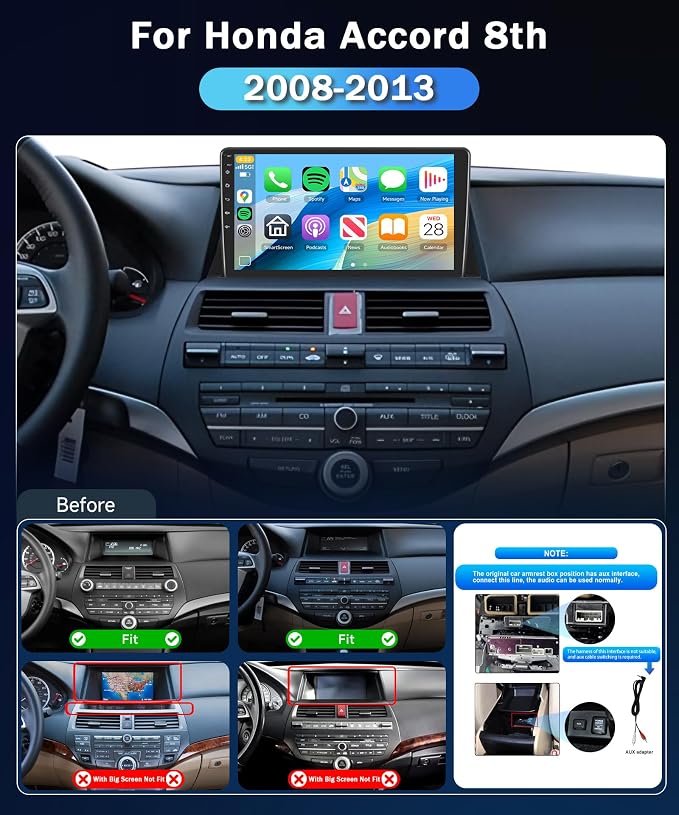 5G WiFi 4Core+64G for Honda Accord 8th 2008-2013 Car Radio with Wireless Carplay/Android Auto,Android Car Stereo 10.1 Inch Touch Screen GPS Navi Bluetooth FM/RDS SWC HD Backup Camera