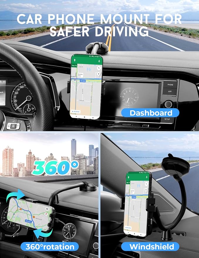 Wireless Car Charger, 15W Fast Charging Car Mount Auto-Clamping Car Charger, Dashboard Windshield Phone Holder Compatible with iPhone 16 15/14/13/13 Pro/12 Pro12/11/X, Samsung S23/S22/S10/S9/S8