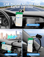 Wireless Car Charger, 15W Fast Charging Car Mount Auto-Clamping Car Charger, Dashboard Windshield Phone Holder Compatible with iPhone 16 15/14/13/13 Pro/12 Pro12/11/X, Samsung S23/S22/S10/S9/S8