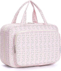 Travel Toiletry Bag for Women Large Hanging Makeup Bag Organizer Toiletries Bag for Full Size Essentials Accessories Cosmetics (Pink Flower Buds (Large))