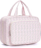 Travel Toiletry Bag for Women Large Hanging Makeup Bag Organizer Toiletries Bag for Full Size Essentials Accessories Cosmetics (Pink Flower Buds (Large))