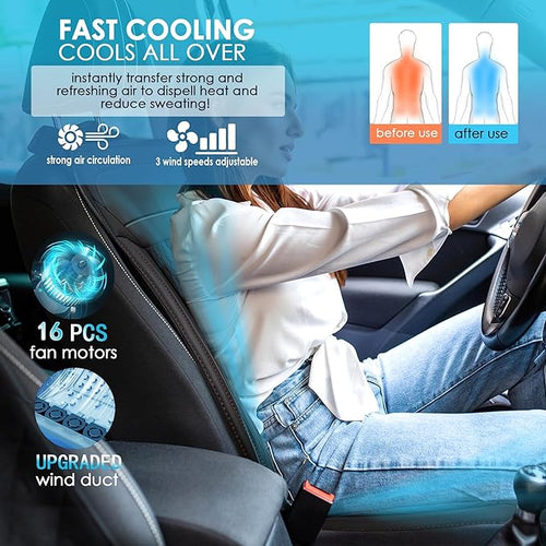 16 Fans 3 in 1 Cooling Massage Seat Covers for Cars,Cooling Comfortable Seat Cover, Universal Seat Cushion for Four Seasonsr&Massage (Black-2)