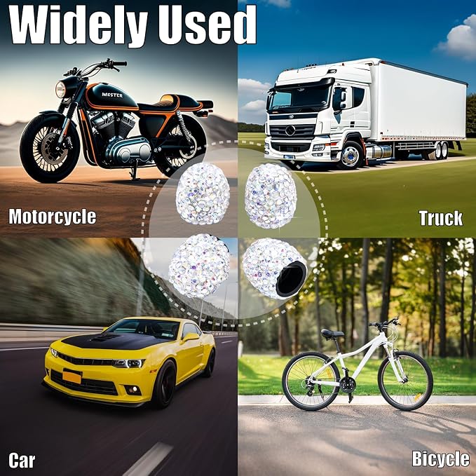 4PCS Bling Crystal Diamond Tire Stem Valve Caps, Dustproof Car Wheel Tire Valve Caps Universal Tire Valve Stem Covers for Cars, SUV, Trucks, Bikes, Motorcycles, Bicycles (AB Colorful)