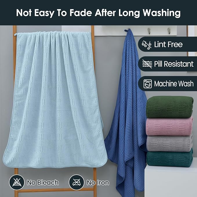 Microfier Bath Towels Set of 2, Large Microfier Body Towel for Adult, 30" x 60", Oversized, Soft, Super Absorbent, Fast Drying, Use for Sauna,Gym,Sport, Fitness, Yoga, Diamond Cross Grid Teal