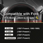 Car Steering Wheel Cover for Ford F-150, F-250, F-350, Expedition (Black +Red-Large Size)