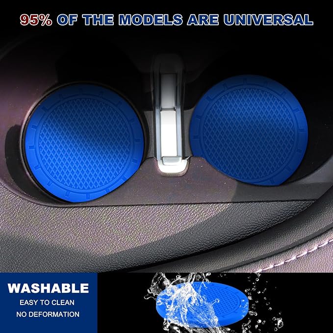 28 Pcs Car Accessories: 20 Pcs Air Conditioner Decoration Strip, 4 Non-Slip Silicone Cup Coasters, 4 Car Tire Valve Stem Caps (Blue)