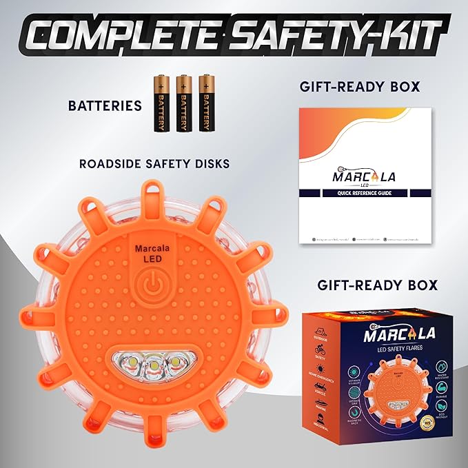 LED Road Flares 1-Pack | DOT Compliant LED Road Flares Car Emergency Kit | Emergency Flares w/Batteries Installed | Emergency Roadside Lights | 9 Flashing Modes to Get Noticed a Mile Away!