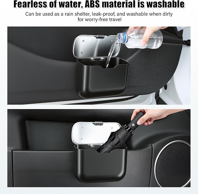 Car Trash Can, Car Garbage Bin with Lid & Handle - Leak-Proof Mini Trash Can for Car, Truck, SUV - Essential Car Accessories for Organization (Black)