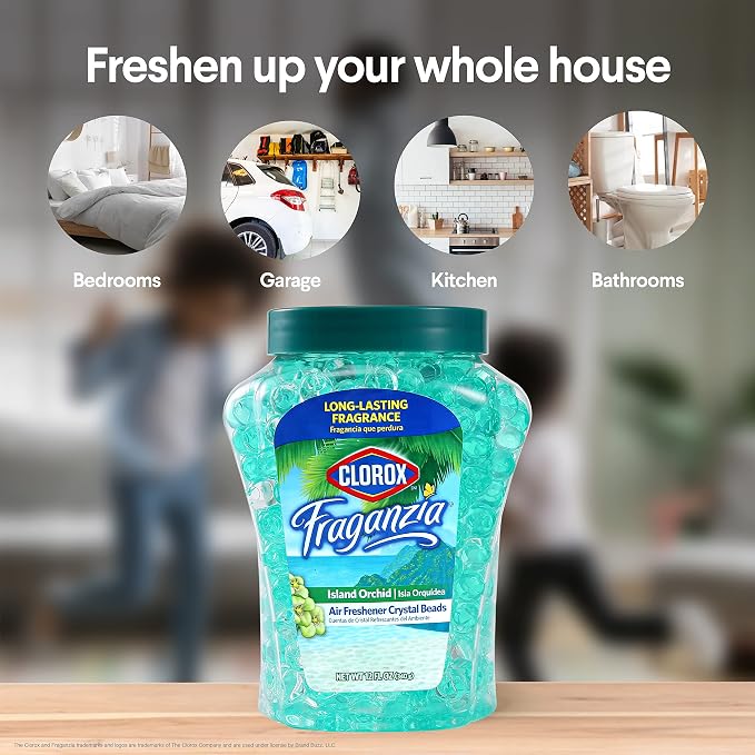 Fraganzia Crystal Beads Air Freshener Twin Pack, Long Lasting Room Deodorizer and Odor Eliminator Gel Beads for Home, Car, or Office, Island Orchid Scent, 24 Fl Oz