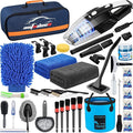 41Pcs Car Cleaning Wash Kit Interior Detailing Cleaner Kit with High Power Handheld Vacuum, Collapsible Bucket, Windshield Tool, Snow Shovel, Tire Brush, Complete Car Care Tools, Blue