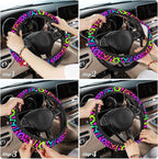 Rainbow Leopard Steering Wheel Cover,Cheetah Spots Elastic Non-Slip Steering Wheel Protector,Auto Interior Decor for Women Girls,Universal 15" Fit for Sedans,Trucks