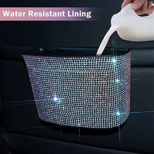 Car Trash Can, Hanging Trash Bin, Leakproof Garbage Organizer, Bling Vehicle Waste Basket, Mini Dustbin Container with Clip for Car, Office, Kitchen, Bedroom, Home and More, Multicolor