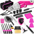 20PCS Pink Car Cleaning Kit, Car Interior Detailing Kit with Red High Power Handheld Vacuum, Detailing Brush Set, Windshield Cleaner, Cleaning Gel, Complete Auto Accessories for Women