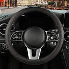 Black Microfiber Leather Steering Wheel Cover 15 inch | Breathable Anti Slip Grip Cool Sporty Look Glow for Women Men