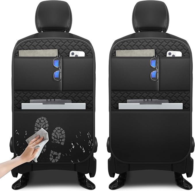 Back Seat Protector 2 Pack Fit for Chevy Traverse Car Kick Mats for Kids Upgraded Version with Storage Organizer Waterproof Dirt Proof Faux Leather Auto Accessories (Black)