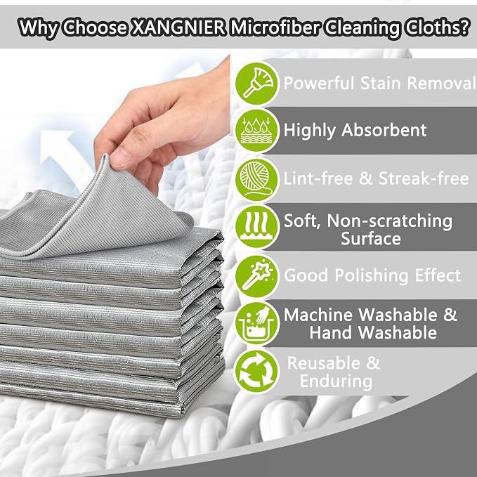 Microfiber Glass Cleaning Cloths,8 Pack Streak Free Miracle Cleaning Cloth,Reusable Lint Free Cleaner Towels for Kitchen,Windows,Mirror,Glasses,Car Windshields,Stainless Steel,11.8"×11.8"