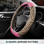 Leopard Steering Wheel Cover for Women, Cute Anti-Slip Microfiber Leather, Fits D Shape Flat Bottom Steering Wheel 14.5-15 Inch - Pink