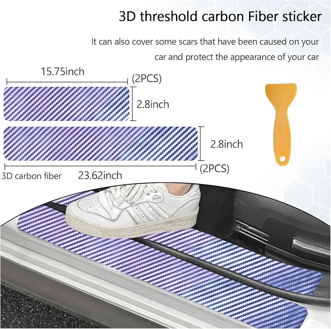 4 PCS Car Door Sill Protector, 3D Carbon Fiber Auto Door Entry Edge Guard Protection Trim, Anti-Scratch Threshold Cover Strips, Sill Protection Sticker for Car SUV Truck (Colorful)