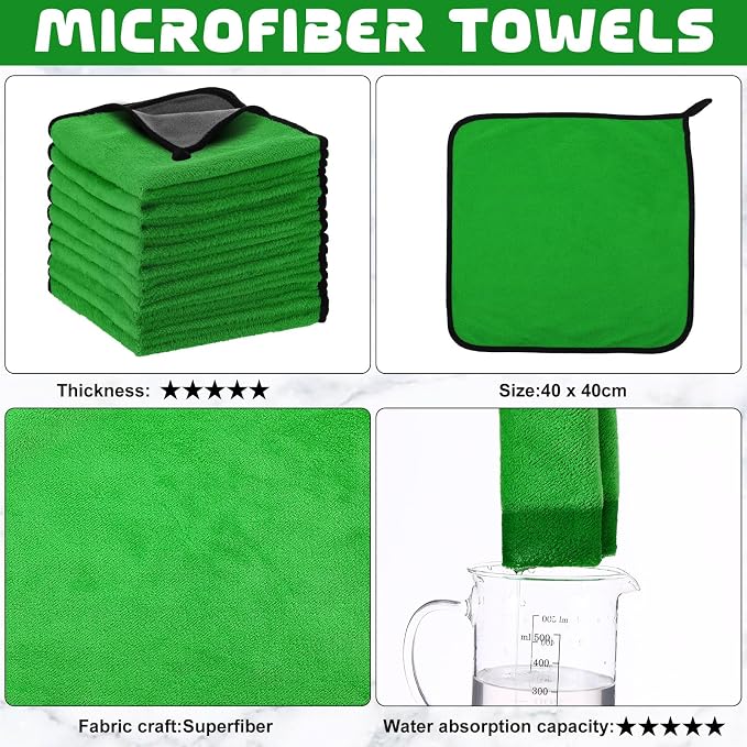50 Pcs Microfiber Towels:16"x16" Microfiber Drying Towels Bulk Micro Fiber Car Cleaning Cloth for Cars Drying Washing Polishing Office Windows Cleaning Household Supplies (Green,Gray)