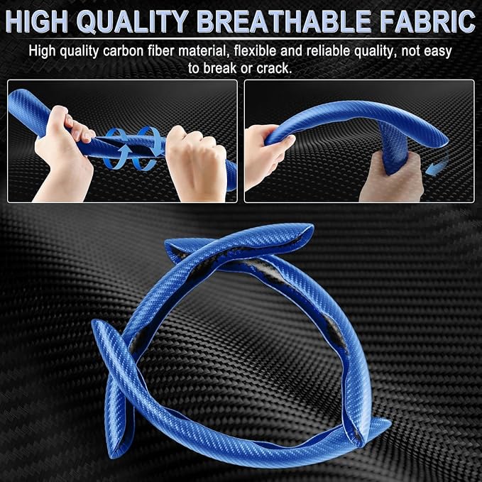 3pcs Carbon Fiber Anti-Skid Steering Wheel Cover, Waterproof & Segmented Butterfly Design, Universal 99% Vehicle Wheel Cover Protector, Car Interior Accessories, Blue