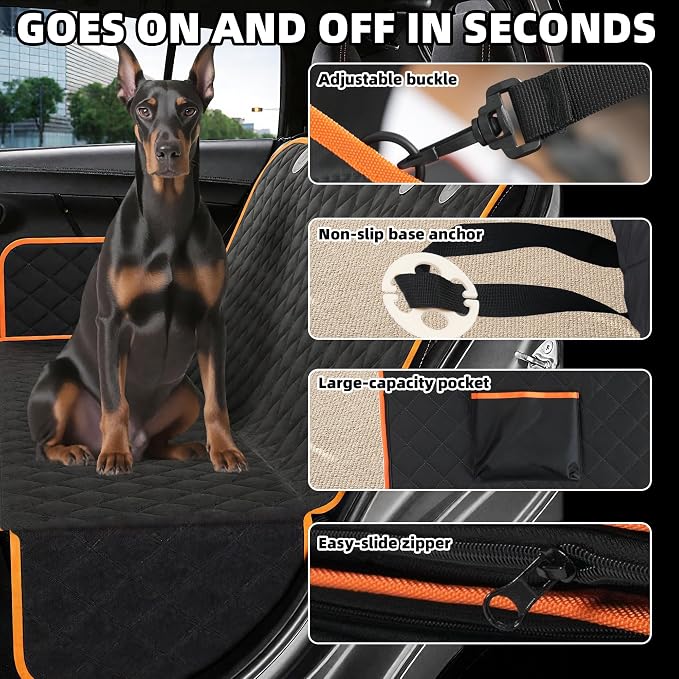 Smouatou Dog Car Seat Cover for Back Seat, Sturdy Backseat Extender for Dogs,New Scratch Resistant, Anti Slip Portable Dog Hammock,Suitable for Cars and SUVs,Car Travel Pet Bed (S)