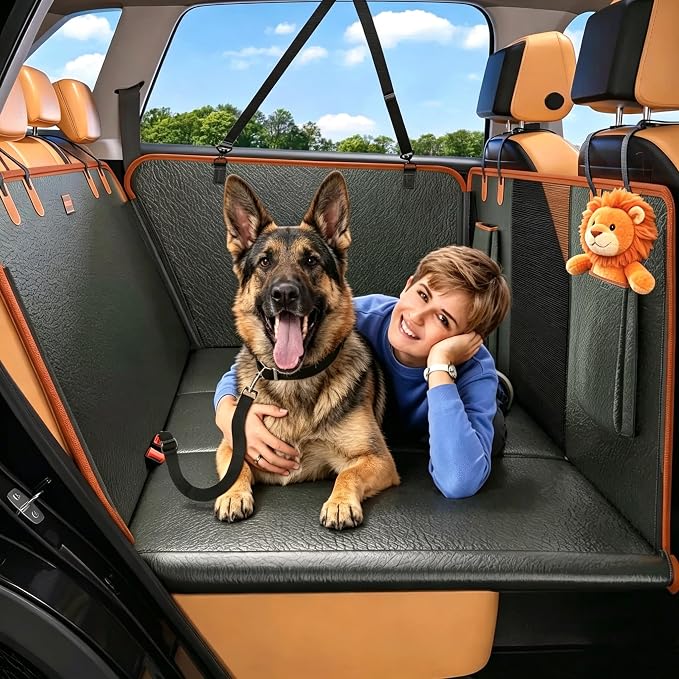 Dog Car Seat Cover for Back Seat, Hard Bottom Back Seat Extender for Pets | Heavy Duty Waterproof Scratch Proof Nonslip Durable Back Seat Covers, Upgraded Material, Easy to Clean, Holds 400lb