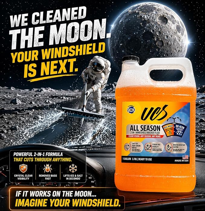 Advanced All-Season Windshield Washer Fluid -27°F, Water Repellent Technology, Powerful Bug Remover, Streak-Free Cleaning, Ready-to-Use RTU, 1 Gallon