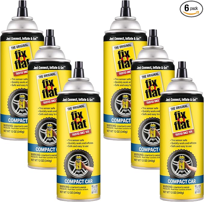 S60410-6PK Aerosol Emergency Flat Tire Repair and Inflator, for Compact Tires, Eco-Friendly Formula, Universal Fit for All Compact Cars, 12 oz. (Pack of 6)