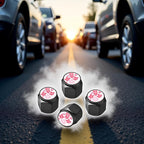 Tire Valve Stem Caps Cover,4 Pcs Metal Black Air Valve Cap, Aluminum Car Wheel Stem Caps,Universal Stem Covers for Cars,Trucks,Bikes,Motorcycles,Corrosion Resistant (Pink Flower)